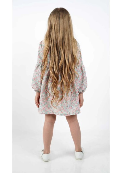 Kız Çocuk Elbise Uzun Kollu Mevsimlik Çiçek Desenli Bebe Yaka Elbise 3-7 Yaş fiyatları