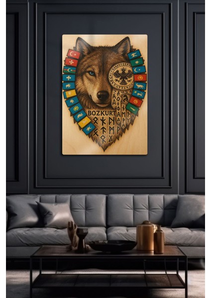 Renkli Metal Baskı, Türk Bayrağı ve Kurt Temalı Dekoratif Tablo modelleri