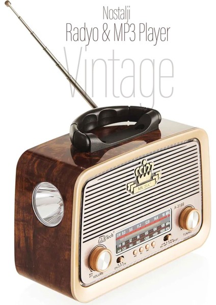 Ahşap Desenli Retro Radyo Sd Kart Bluetooth Fm/am/sw Mp3 USB LED Fener 220V ve Pilli modelleri