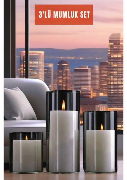 3'lü Cam Vazo ve Mumluk Seti, Şık ve Renkli Dekorasyon Aksesuarları fırsatları