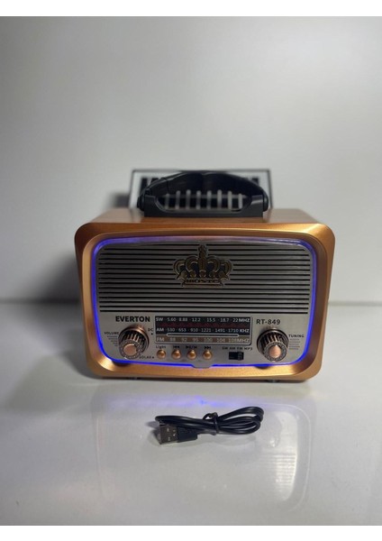 Nostaljik Solar Güneş Enerjili LED Radyo Bluetooth USB Sd Kart Mp3 Kahverengi