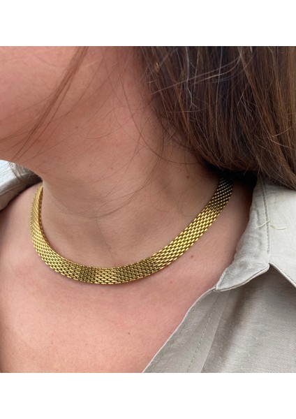 Çelik Hasır Model Orta Kalın Gold Kolye