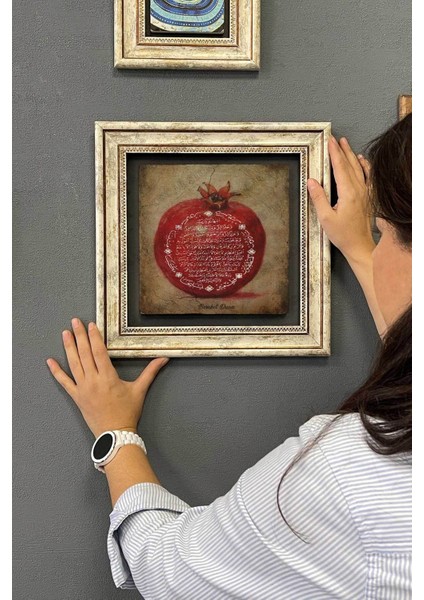 Renkli Çerçeveli Taş Duvar Dekoru, 30X30 cm Bereket Duası Hediye