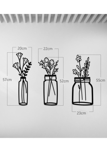 Bahar Çiçekleri Metal Duvar Tablosu 22X55CM, 3'lü Set, Siyah fiyatları