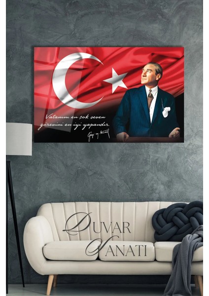 Vatan Sevgisi Temalı Kırmızı Cam Tablo, Şık Hediye, Atatürk ve Türk Bayrağı Tasarımı indirimleri