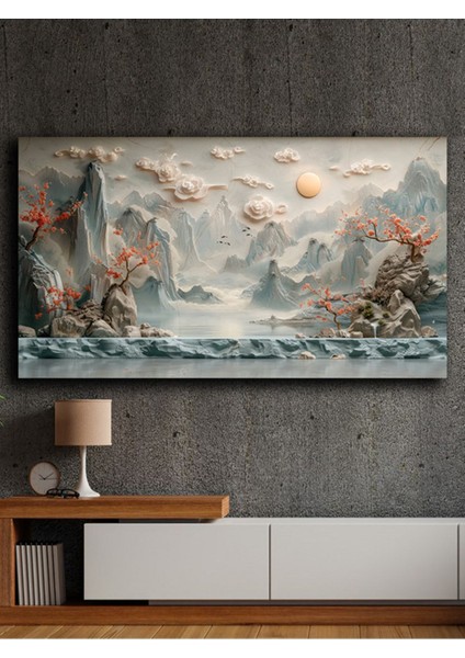 Çok Renkli Yatay Soyut Yağlı Boya Görünümlü Dekoratif Kanvas Tablo