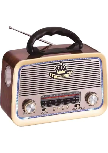 Eskitme Tasarımlı Bluetooth Radyo, Fm, Sd Kart, Aux, Kahverengi