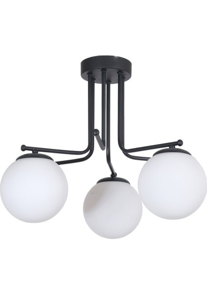 Şık Siyah Camlı 3 Lü Tavan Avizesi, Özel Tasarım ve Modern Görünüm