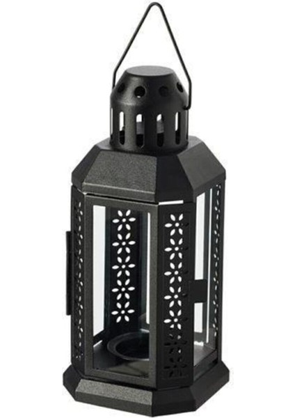 21 cm Siyah Dekoratif Fener, Çelik Mumluk Şamdan fiyatları