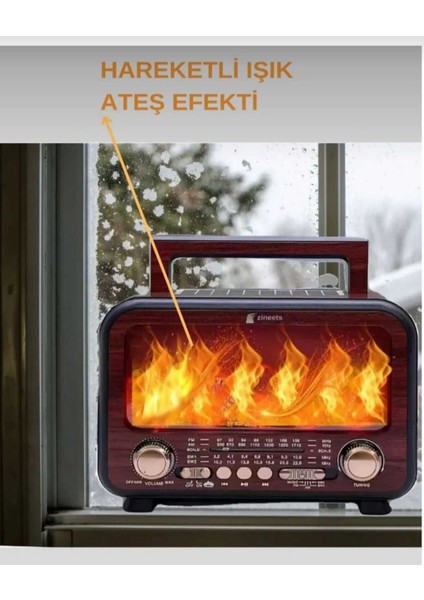 Bordo Şömineli Nostaljik Radyo, Evinizde Sıcak ve Samimi Atmosfer Yaratır fiyatları
