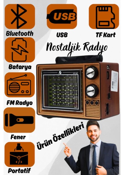 Mor Renkli, Bluetooth ve USB Destekli, Fenerli Nostaljik Radyo indirimleri