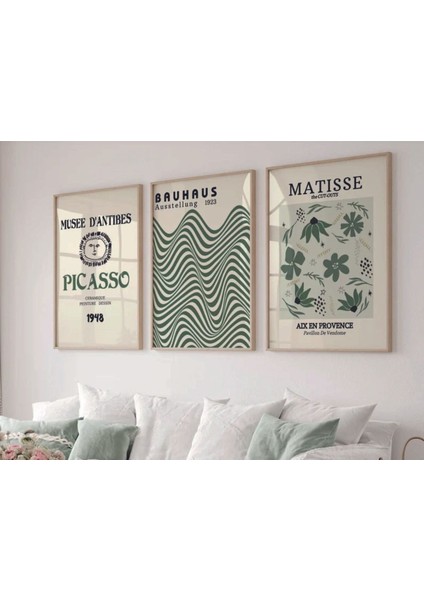 Yeşil Ahşap Çerçeveli 3’lü Soyut Tablo, Ev ve Ofis Dekoru