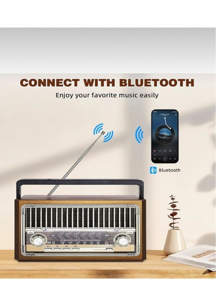 Kahverengi Nostaljik Radyo Bluetooth, Usb, Sd, El Feneri ile Çok Fonksiyonlu modelleri