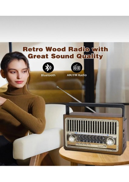 Kahverengi Nostaljik Radyo Bluetooth, Usb, Sd, El Feneri ile Çok Fonksiyonlu indirimleri