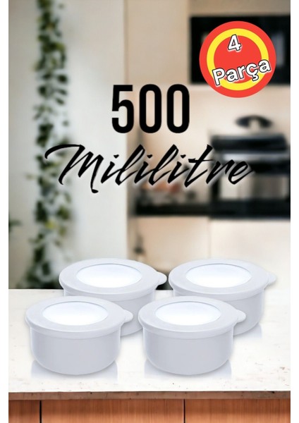 4'lü 500ML Yuvarlak Silikon Saklama Kabı Seti, Lacivert, Kahvaltı ve Depolama Için Uygun