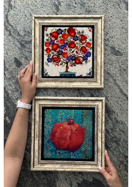 Eskitme Çerçeveli Taş Duvar Dekoru 30X30 cm 2'li Set, Renkli, Şık ve Doğal Tasarım