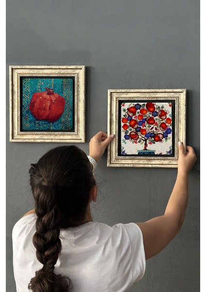 Eskitme Çerçeveli Taş Duvar Dekoru 30X30 cm 2'li Set, Renkli, Şık ve Doğal Tasarım fiyatları