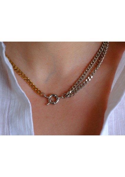 Saaden Çift Renk Özel Tasarım Kadın Çelik Kolye