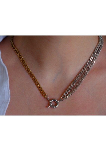 Saaden Çift Renk Özel Tasarım Kadın Çelik Kolye