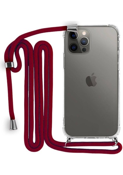 iPhone 12 Pro Max Boyun Askılı Şeffaf Tank Kılıf Kırmızı