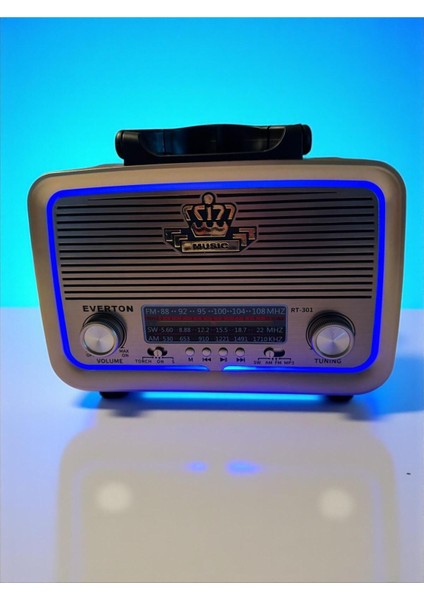 Fenerli Bluetooth USB Sd Fm Sw Am Mavi Ledli Nostaljik Müzik Kutusu