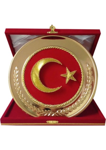 Kırmızı Ay Yıldız Türk Bayrağı Işlemeli Filografi Tabak ve Plaka Takımı