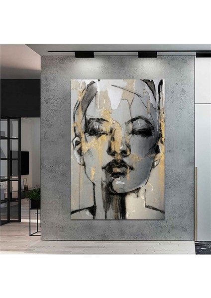 80X120CM Gri Kadın Dekoratif Karakalem Soyut Kanvas Tablo