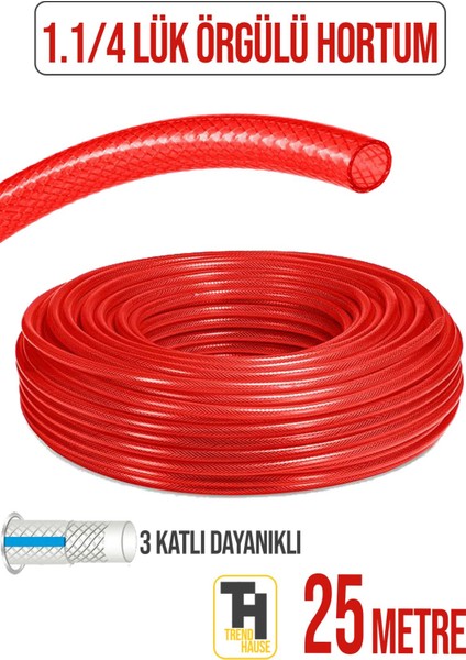 1.1/4 (3,17 cm) Örgülü Bahçe Hortumu Çatlamaz, Kırılmaz, Esnek (25 Metre) Kırmızı fiyatları