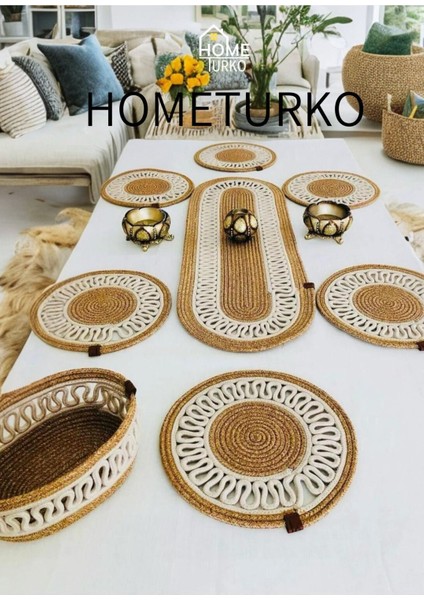 Haki 6 Supla, Runner, Sepet Takımı, Jüt Amerikan Servis, Tabak Altlığı, Ekmek Sepet