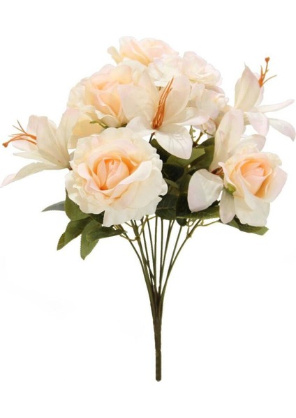 Somon Yapay Gül, Lilyum ve Ortanca Demeti, Şık ve Doğal Görünümlü Çiçek Düzenlemesi