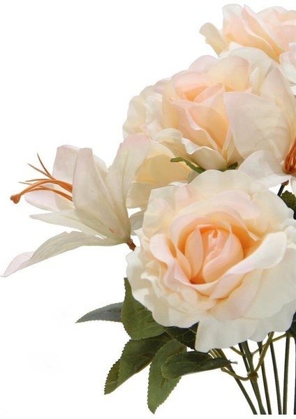 Somon Yapay Gül, Lilyum ve Ortanca Demeti, Şık ve Doğal Görünümlü Çiçek Düzenlemesi fiyatları