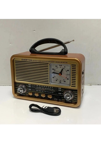Kahverengi Retro Müzik Çalar Radyo Saat, Usb, Fm, Bluetooth Özellikli, Şık Tasarım