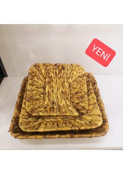 Casa Linda Hasır 3 Parça Dikdörtgen Sunum Dekoratif Tabak