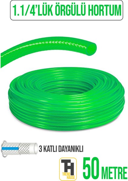 1.1/4 Örgülü Bahçe Hortumu Çatlamaz, Kırılmaz, Esnek (50 Metre) Yeşil