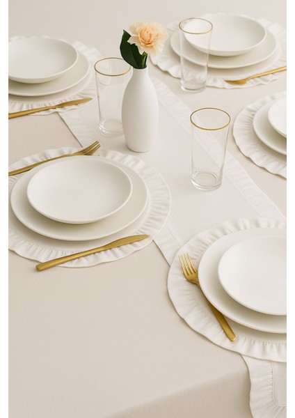 7 Parça Keten Fırfırlı Amerikan Servis ve Runner Çeyiz Seti, Şık ve Zarif Tasarım fırsatları