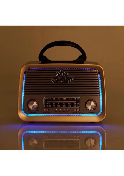 Kahverengi Eskitme Retro Radyo, Bluetooth, Fm, Sd Kart, Aux, Şık Tasarım