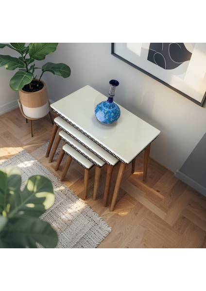 Evim Mobilya Lüks 1. Sınıf Mdf Oymalı 4’lü Zigon Sehpa Seti – Krem & Ceviz, Modern Tasarım fiyatları