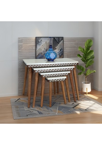 Evim Mobilya Lüks 1. Sınıf Mdf Oymalı 4’lü Zigon Sehpa Seti – Krem & Ceviz, Modern Tasarım fırsatları