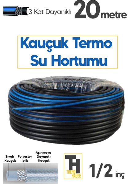 Profesyonel 1/2 Inç (1,27 cm) Termo Kauçuklu Su Hortumu Bahçe Sanayi Kullanımına Uygun (uzunluk 20 Metre) fiyatları