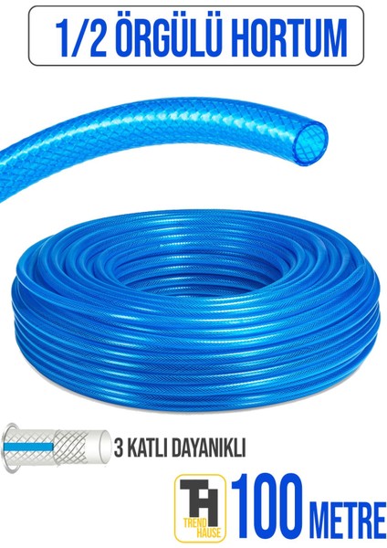1/2 (1,27 cm) Örgülü Bahçe Hortumu Çatlamaz, Kırılmaz,esnek (100 Metre) Mavi