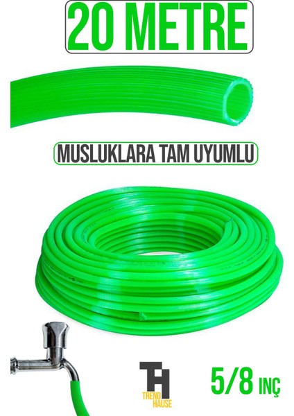 5/8 Silikonlu Dayanıklı Bahçe Hortumu (20 Metre) Yeşil (Musluklarla Tam Uyumlu)