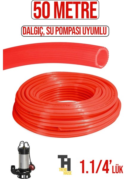 1.1/4 Silikonlu Dayanıklı Bahçe Hortumu (50 Metre) Kırmızı
