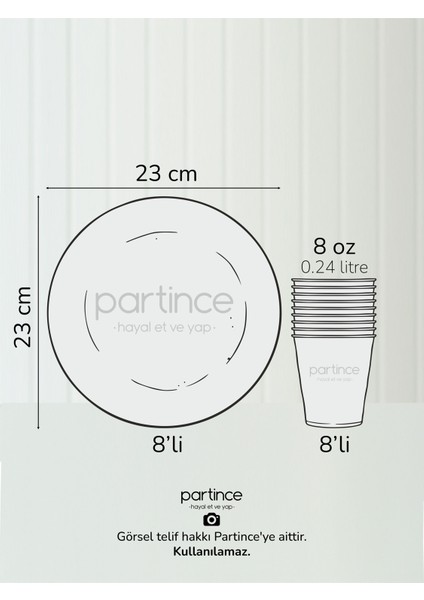 Makaron İyi Ki Doğdun Kullan At Tabak-Bardak-Çatal Kaşık Bıçak- Parti Seti 8 Kişilik 3'lü Set indirimleri