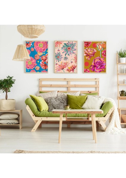 Renkli Boho Soyut Üçlü Tablo Seti, Şık ve Modern Dekorasyon Için Harika Seçim