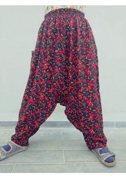 Viskon Basma Kumaş Çiçek Desenli Cepli Şalvar %100 Pamuk 38 Beden 100 Kiloya Kadar modelleri