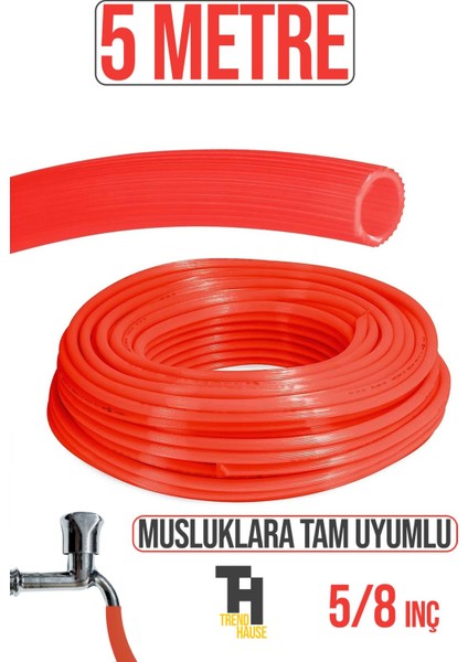 5/8 Silikonlu Dayanıklı Bahçe Hortumu (5 Metre) Kırmızı (Musluklara Tam Uyumlu)