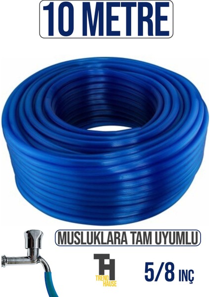5/8 Silikonlu Dayanıklı Bahçe Hortumu (10 Metre) Mavi ( Musluklara Tam Uyumlu)