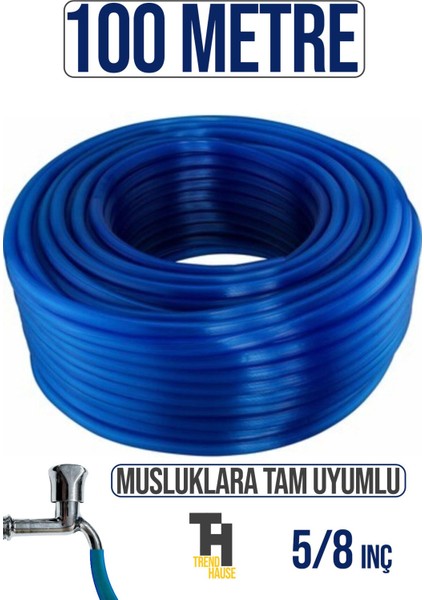 5/8 Silikonlu Dayanıklı Bahçe Hortumu (100 Metre) Mavi ( Musluklara Tam Uyumlu)