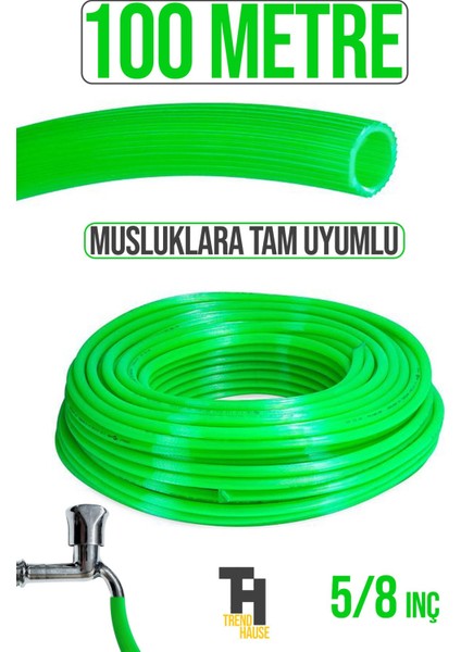 5/8 Silikonlu Dayanıklı Bahçe Hortumu (100 Metre) Yeşil (Musluklara Tam Uyumlu)