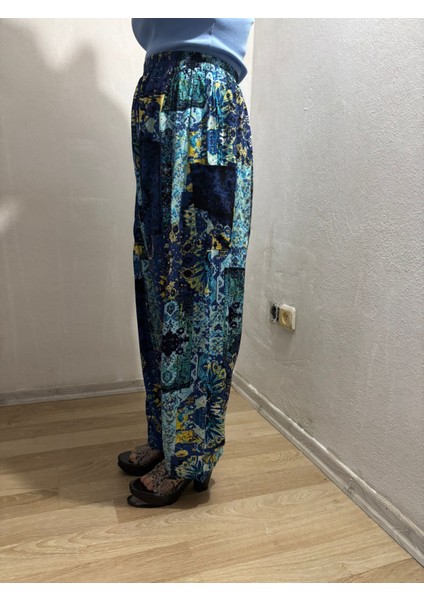 Viskon Basma Kumaş Çiçek Desenli Cepli Şalvar %100 Pamuk 38 Beden 100 Kiloya Kadar modelleri